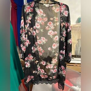 Sheer Black Floral Kimono